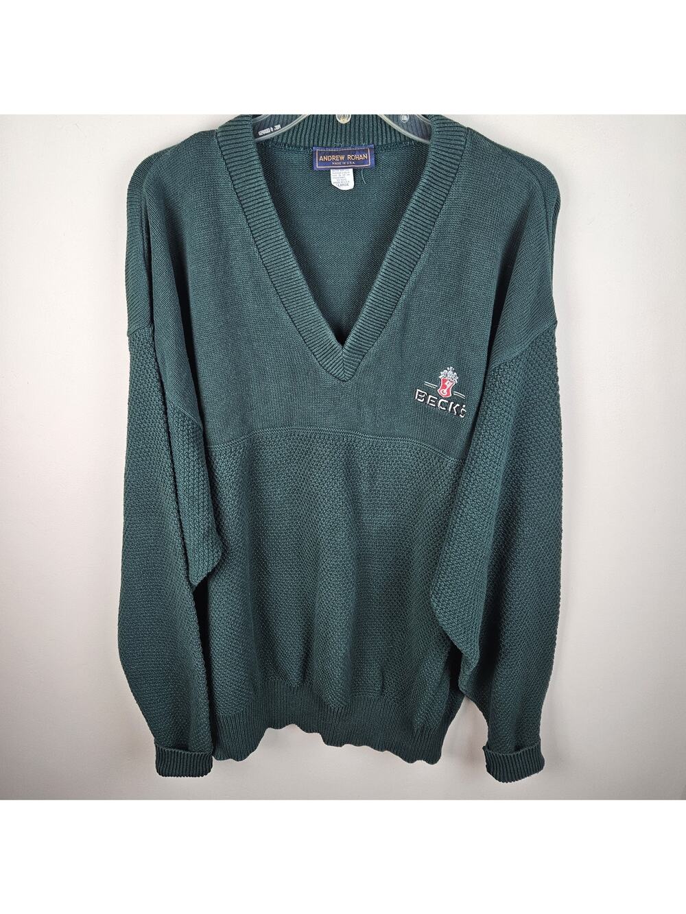 Vtg 90s Becks Beer sweater Mens XL Green Casual Golf Pullover USA